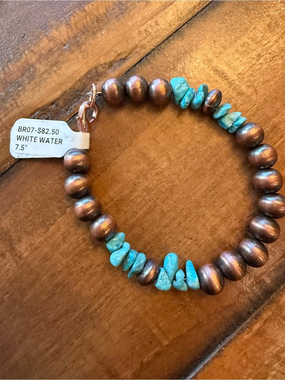 White Water Turquoise Chip & Copper Bead Bracelet